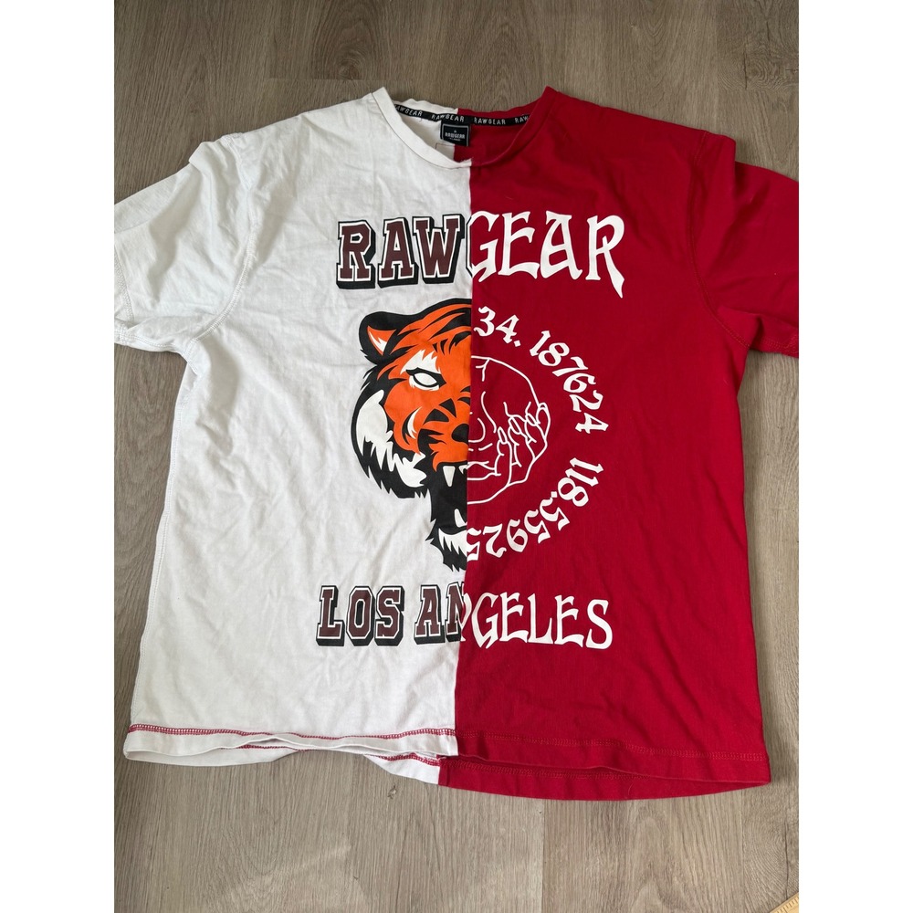 RawGear Los Angeles Split Graphic T-Shirt XL Red White Tiger Skull Streetwear